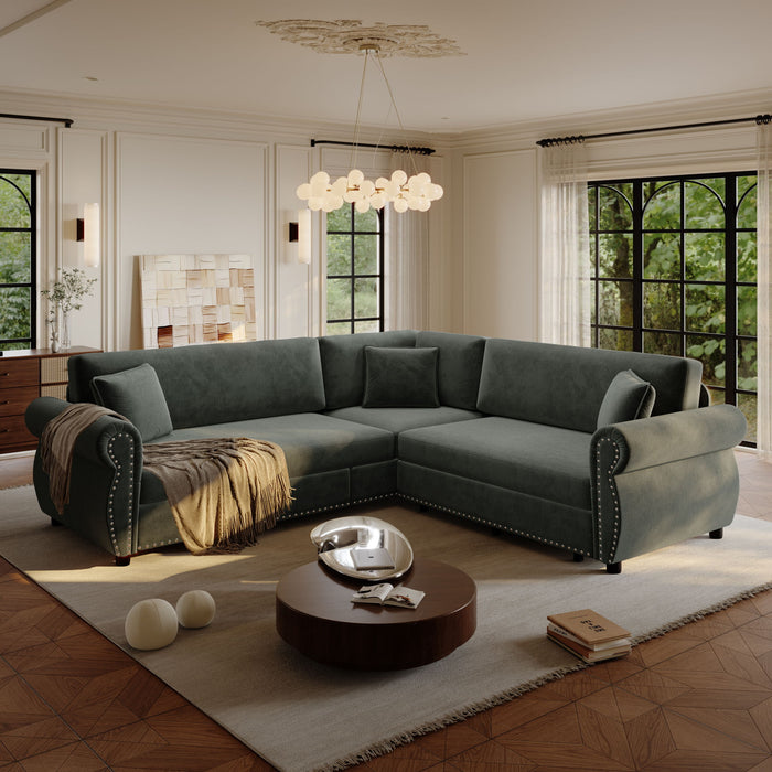 L-Shaped Sofa Couch With Pull-Out Bed