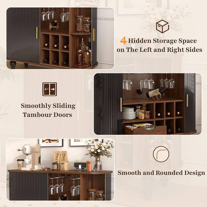 Fluted Liquor & Coffee Bar Cabinet With 6 Wine Racks And 3 Glass Holders