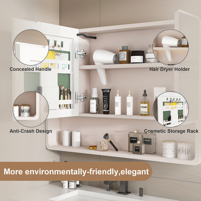 Aluminium Medicine Cabinet Mirror, With 3 Colors LED Light And Defogging Function - Khaki