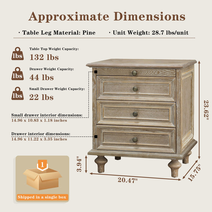 Farmhouse Nightstand With 4 Drawers