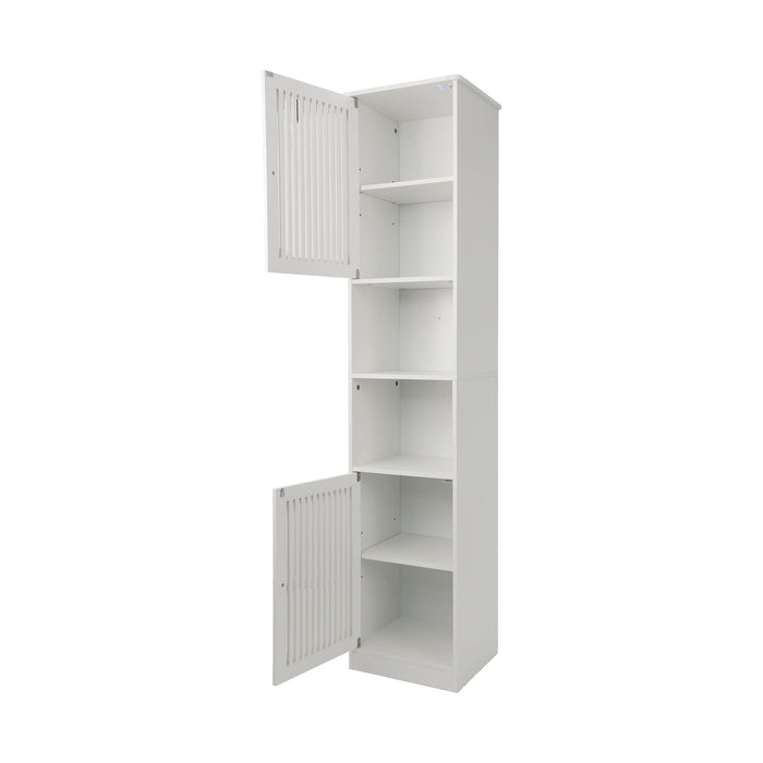 Tall Bathroom Cabinet With Adjustable Shelves, Louvered Door Floor Standing Storage Unit - White