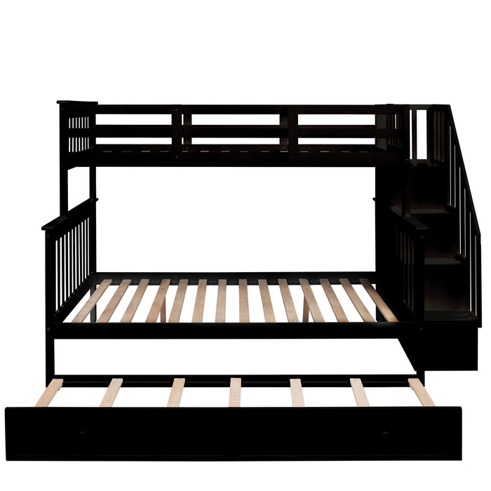 Bunk Bed With Twin Size Trundle, Storage And Guard Rail For Bedroom