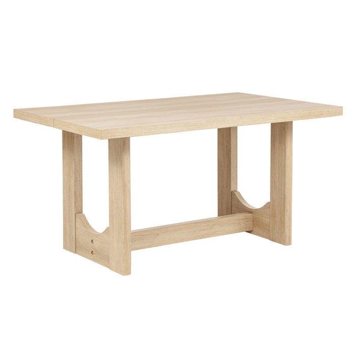 7 Piece Dining Table Set For 6, Rectangular Table With 6 Upholstered Chairs, Sturdy U - Shaped Base For Dining Room - Light Oak