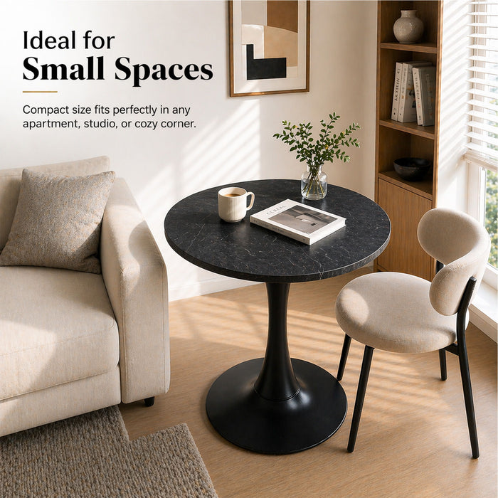 Round Dining Table With Faux Marble Top And Metal Pedestal +, 23.6" Diameter For Kitchen, Living Room, Small Spaces