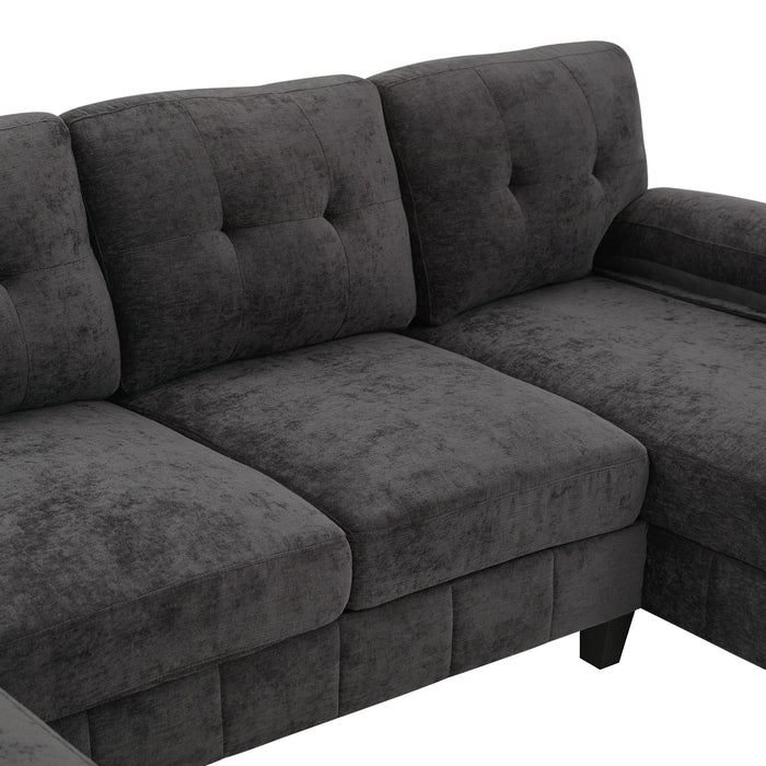 U-Shaped Sectional Sofa 103.5" Black Chenille Fabric Couch With Dual Chaise Lounges, Storage Pockets, Armrest Pillows