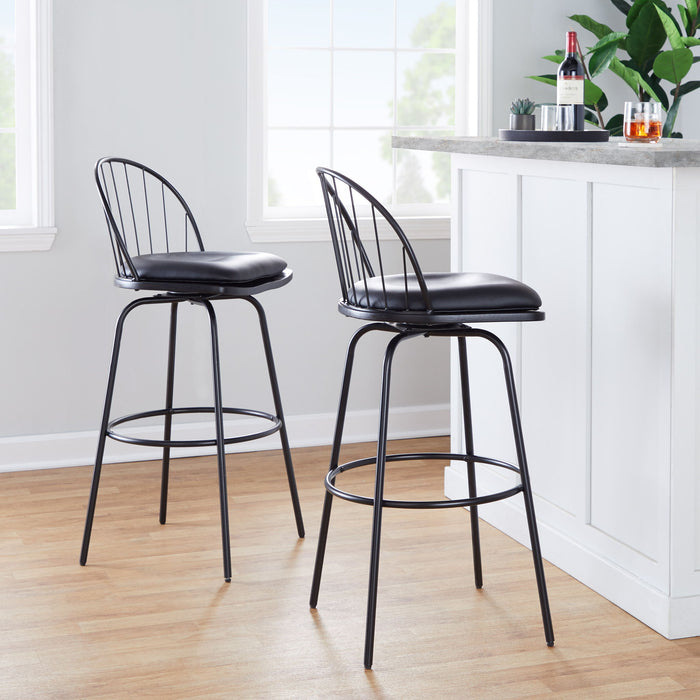 Riley - Claire Farmhouse Fixed Height Barstool With Swivel With Round Footrest (Set of 2)