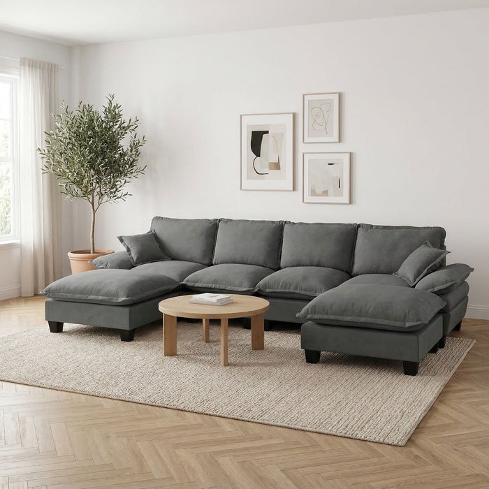 Modular Sectional Sofa With Movable Ottoman & Pillows