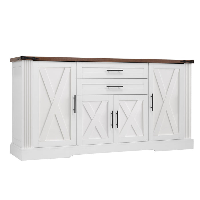 Barn Door Storage Cabinet With 2 Drawers & Door Rack, Adjustable Shelves
