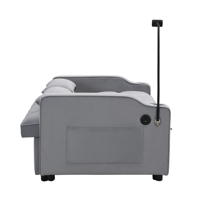 Modern Loveseat With Pullout Bed, Adjustable Reclining Backrest