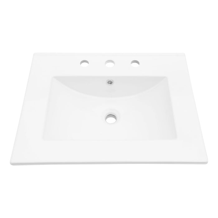 Rectangular Single Vanity Top With 3 Faucet Hole Sink - White