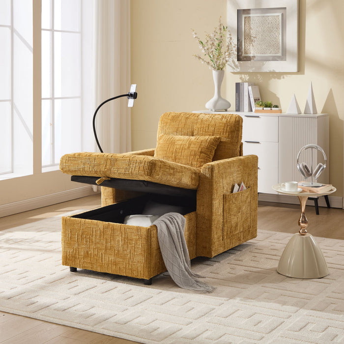 Multifunctional Chenille Recliner Sofa With Storage And Phone Bracket