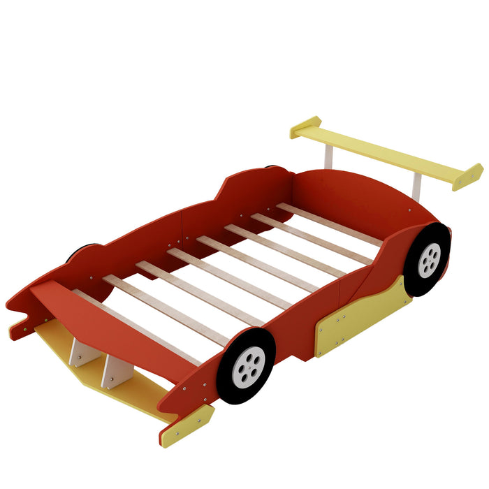Race Car-Shaped Platform Bed With Wheels