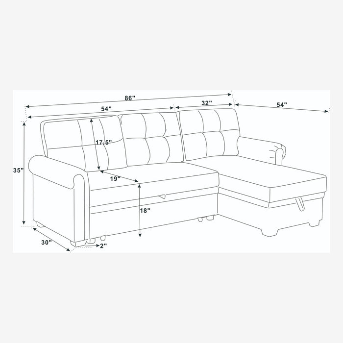 Blend Upholstered Sleeper Sofa With Reversible Chaise And Tufted Back - Dark Blue