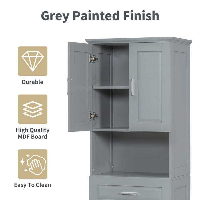 Tall Bathroom Cabinet With Tilt-Out Laundry Basket And Upper Storage