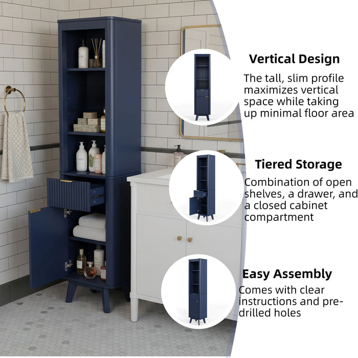 Tall Bathroom Storage Cabinet With Adjustable Shelves And 1 Drawer & Door