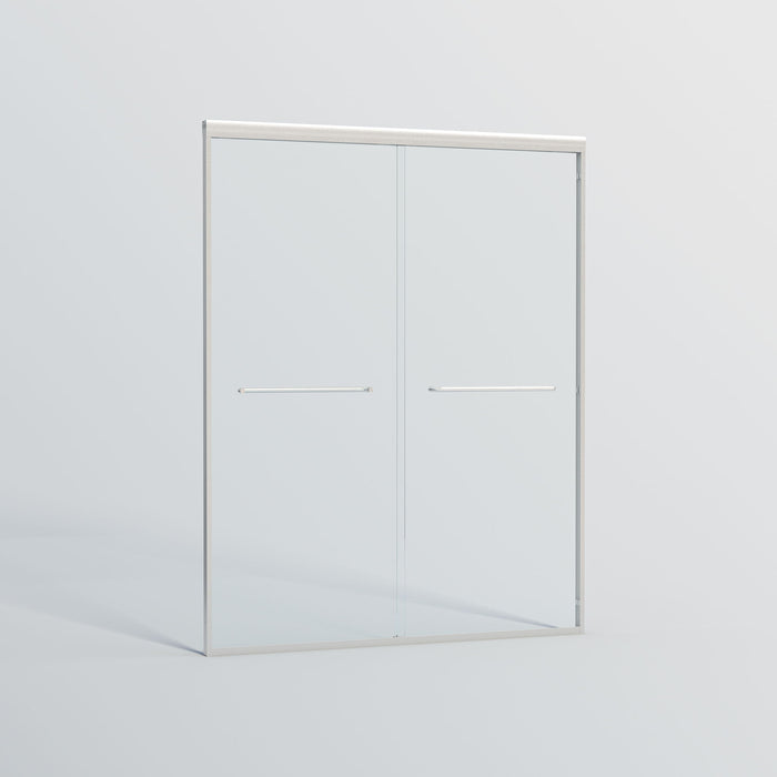 Double Sliding Shower Door, Semi-Frameless Bypass Bathroom Sliding Door With 1/4" (6 Mm) Tempered Glass For Walk-In Shower