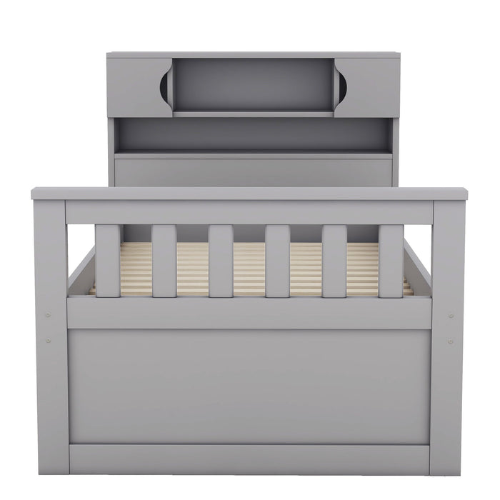 Captain Platform Bed Frame With Storage Bookcases, Shelves, And 4 Drawers