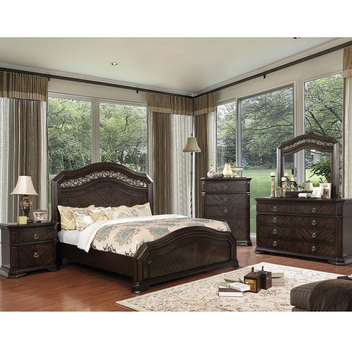 Nightstand With Carved Details, 2 Drawer - Espresso