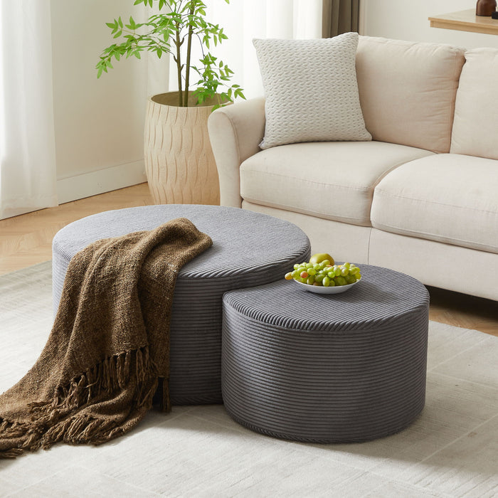 Modern Upholstered Round Coffee Table For Living Room (Set of 2)