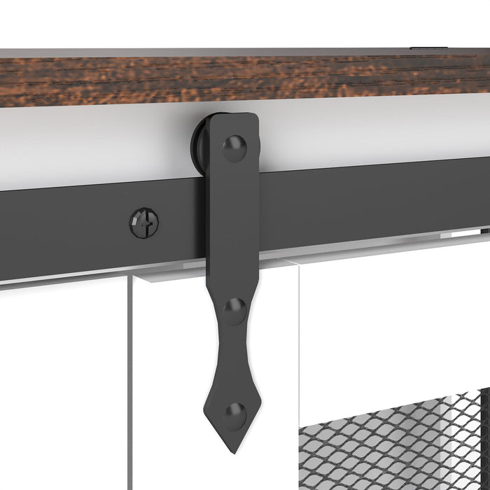 Mobile Dog Crate With Flip Top Feeding Door, Dual Access & 5 Caster System (2 Locking) - Brown White