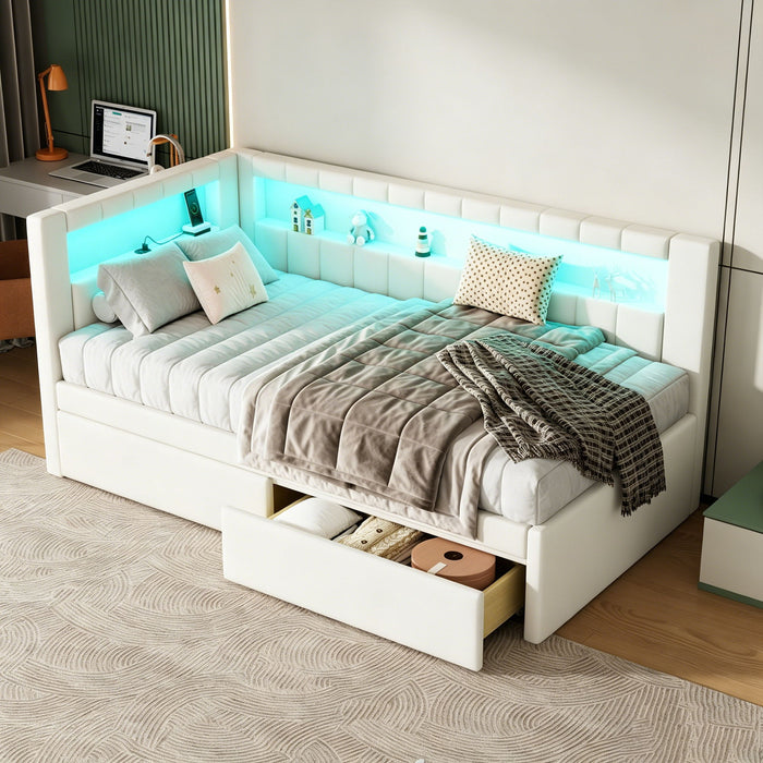 Upholstered Platform Bed With USB Ports And LED Belt