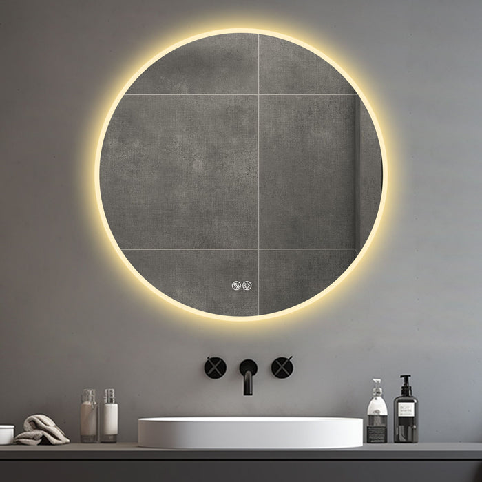 Round LED Bathroom Mirror With Adjustable Lights, Anti Fog & Dimmable For Home Decor - Silver