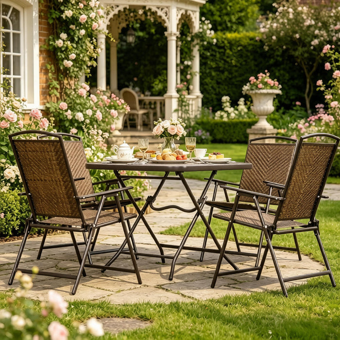 Outdoor Furniture Set, Foldable Patio Dining Set With Table And Chairs - Dark Brown