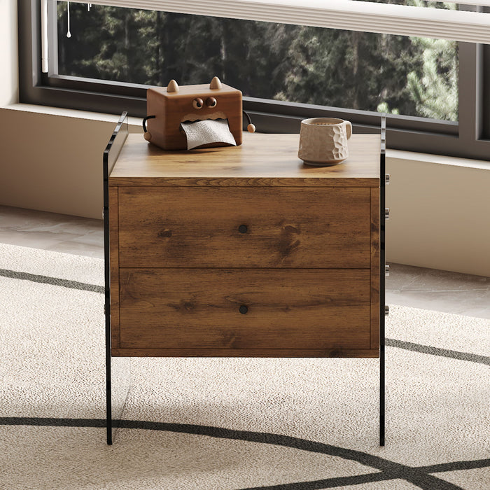 Double Drawer Bedside Table - Wood