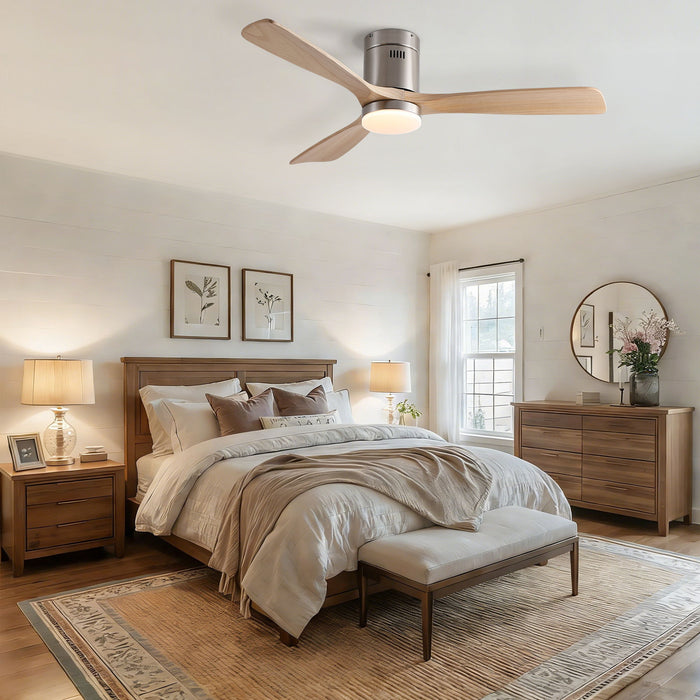 Low Profile Flush Mount Intergrated LED Ceiling Fan With Light And Silent Reversible Motor