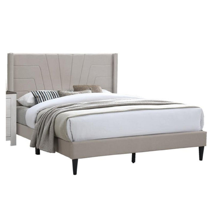 Eastern King Size Platform Bed, Upholstered Headboard - Light Brown