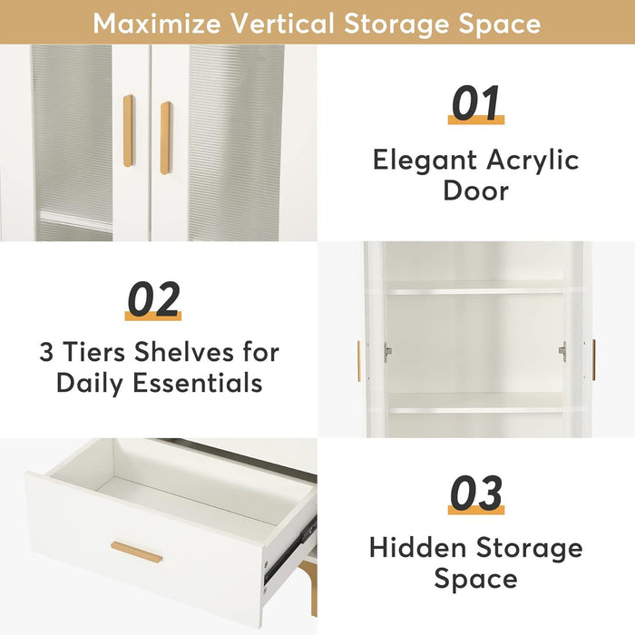 Bookcase With Doors, Drawers & RGB LED Light Tall Storage Cabinet For Living Room - White