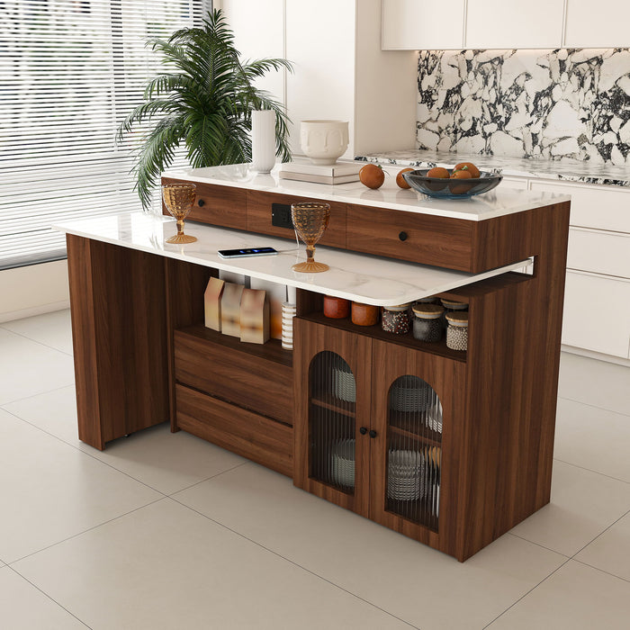 Kitchen Island With Extendable & Rotating Table