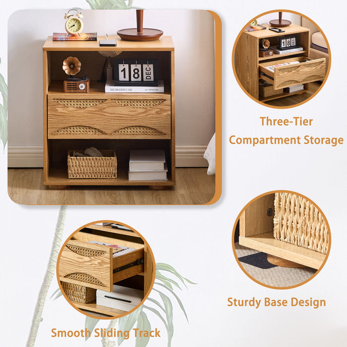 Nightstand With USB Ports & Outlet Hole, End Table With Drawer
