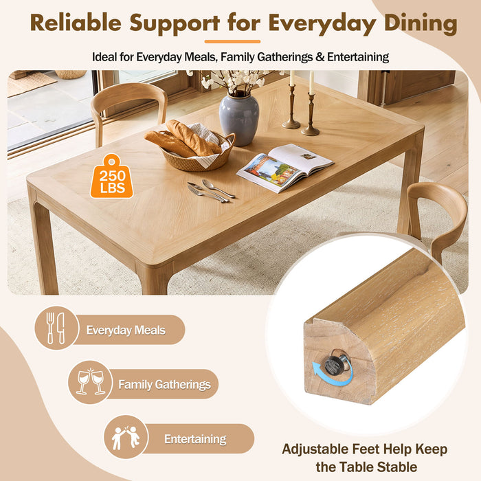 Rectangular Dining Table With Parquet Top, Rounded Corners