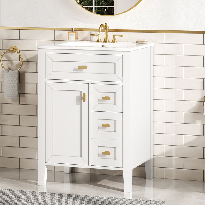 Bathroom Vanity With Sink, 3 Drawers & Cabinet With 2 Tier Door Storage Rack, Soft Close Doors & Drawers