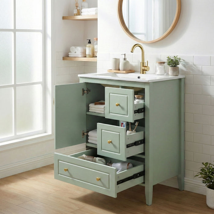 Retro Bathroom Vanity With Sink, Soft Closing Cabinet & Drawers