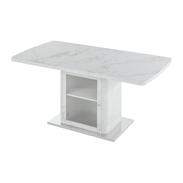 Modern Rectangle Dining Table With Stretchable Top, Storage Cabinet