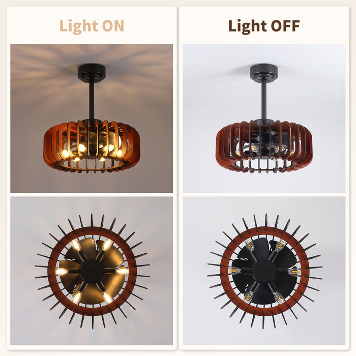 Ceiling Fan, Fandelier With 6 E12 Sockets, Reversible DC Motor, 6 Speeds, Remote Control, Adjustable Hanging - Black / Brown