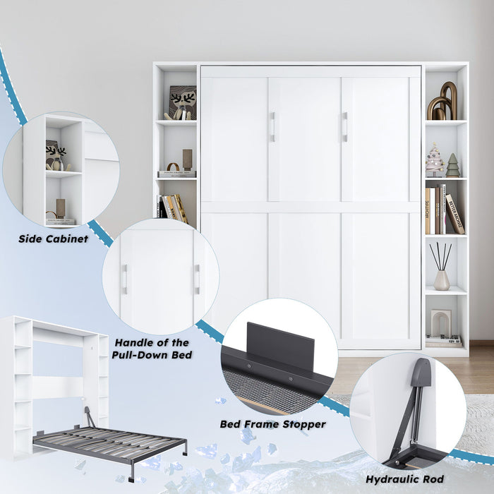 Queen Murphy Bed With Storage Cabinet - White