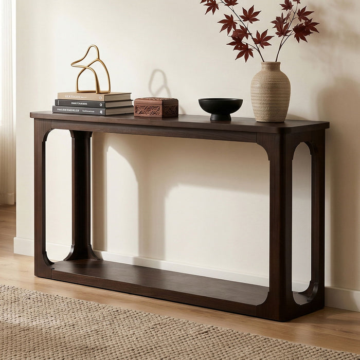 Console Table With Open Arch Cutouts For Living Room Hallway - Espresso