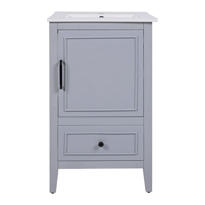 20" Bathroom Vanity With Sink, Bathroom Cabinet With A Door, Door Shelf Storage And Adiustable Foot Pads, A Drawer - Gray