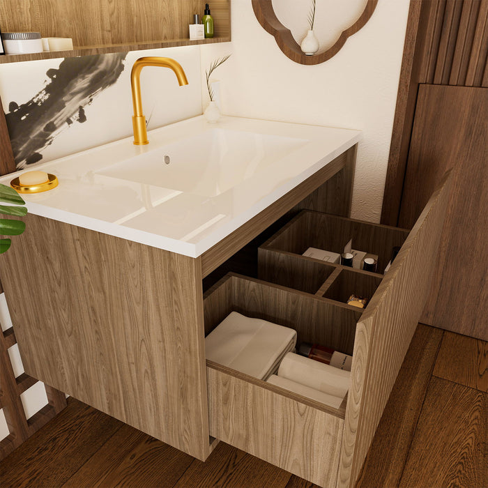 Wall Mounted Floating Bathroom Vanity With Sink And Drawers
