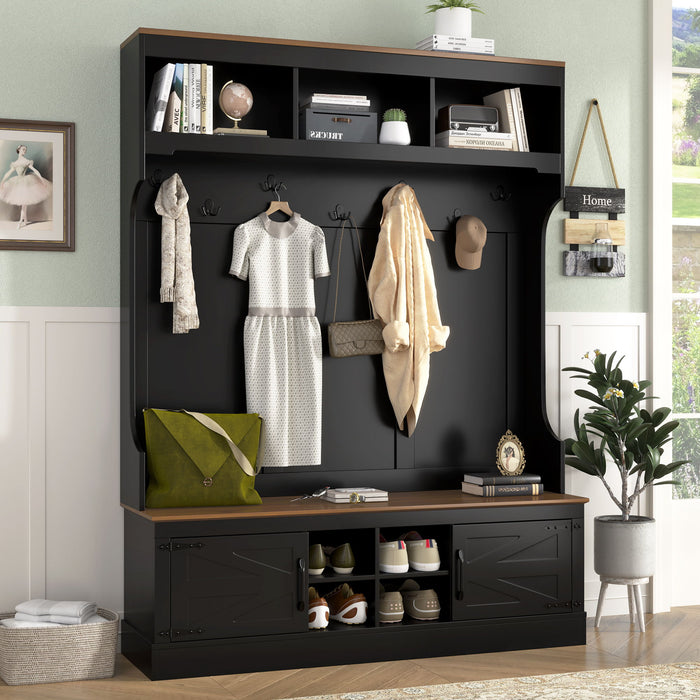 Farmhouse Hall Tree With Bench And Shoe Storage