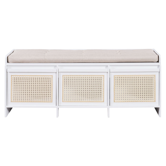 Entryway Shoe Bench With Drawers & Button Tufted Cushion