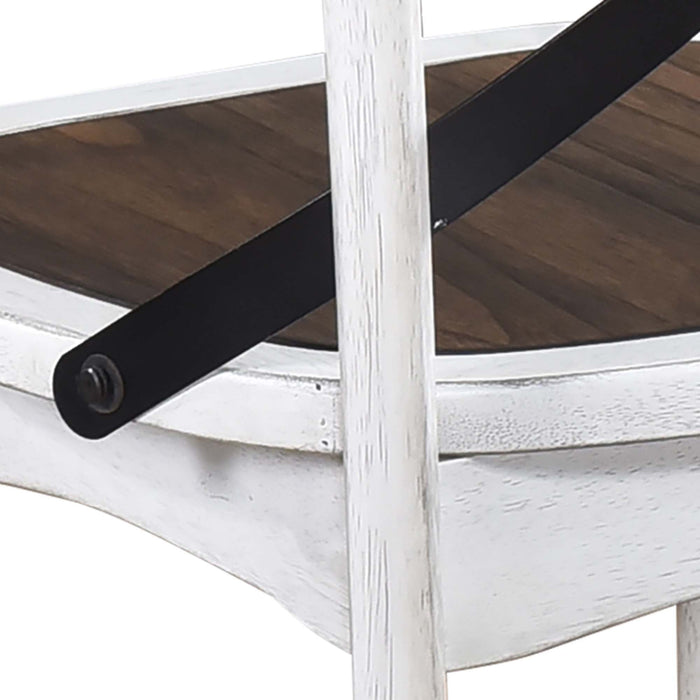 2 Pieces Set Dining Side Chair Rustic Modern Farmhouse Design Retro Design With Metal X Design - Antique Dark Oak / Antique White