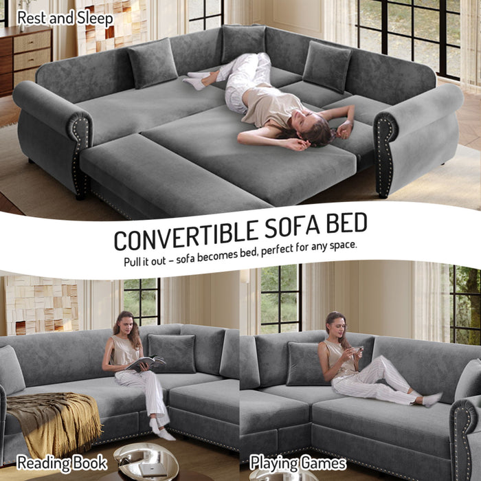 L-Shaped Sofa Couch With Pull-Out Bed