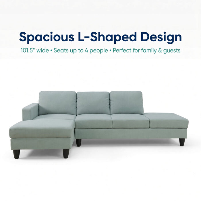 L - Shaped Sectional Sofa With Left Chaise & Ottoman - Pale Green