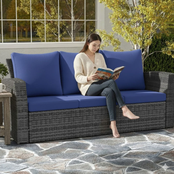 All-Weather Wicker 3 Seat Patio Sofa With Thick Cushions