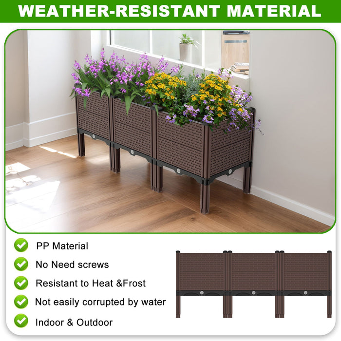 Raised Garden Beds Outdoor, Polypropylene Planter Boxes Outdoor For Vegetables, Flowers, Herbs, Garden Box With Drain Outlet, Heat And Frost Resistant Planters - Black / Brown