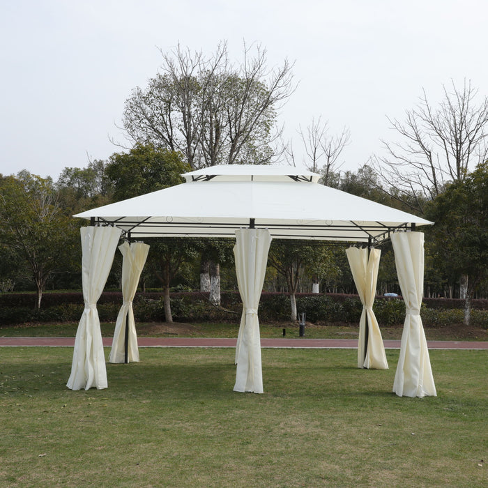 Outdoor Patio Gazebo Tent With Ventilated Double Roof And Sidewall